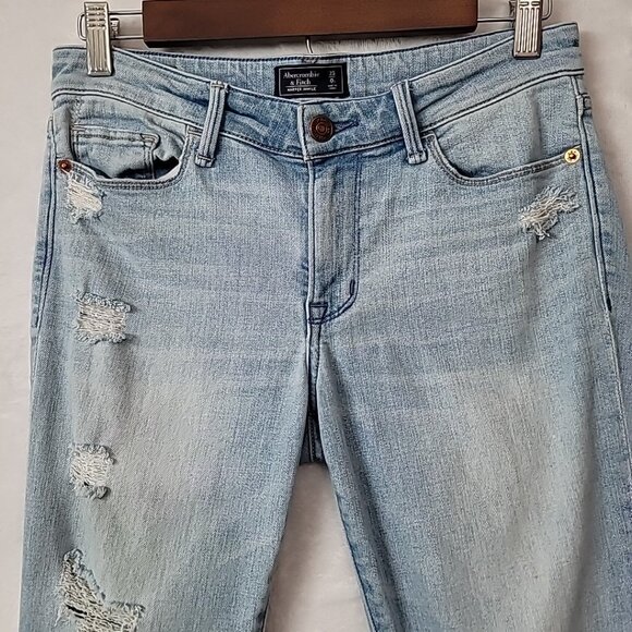 Abercrombie Fitch Harper Ankle Size 0/25 Youth Jeans Blue Denim Distressed READ - Picture 2 of 15